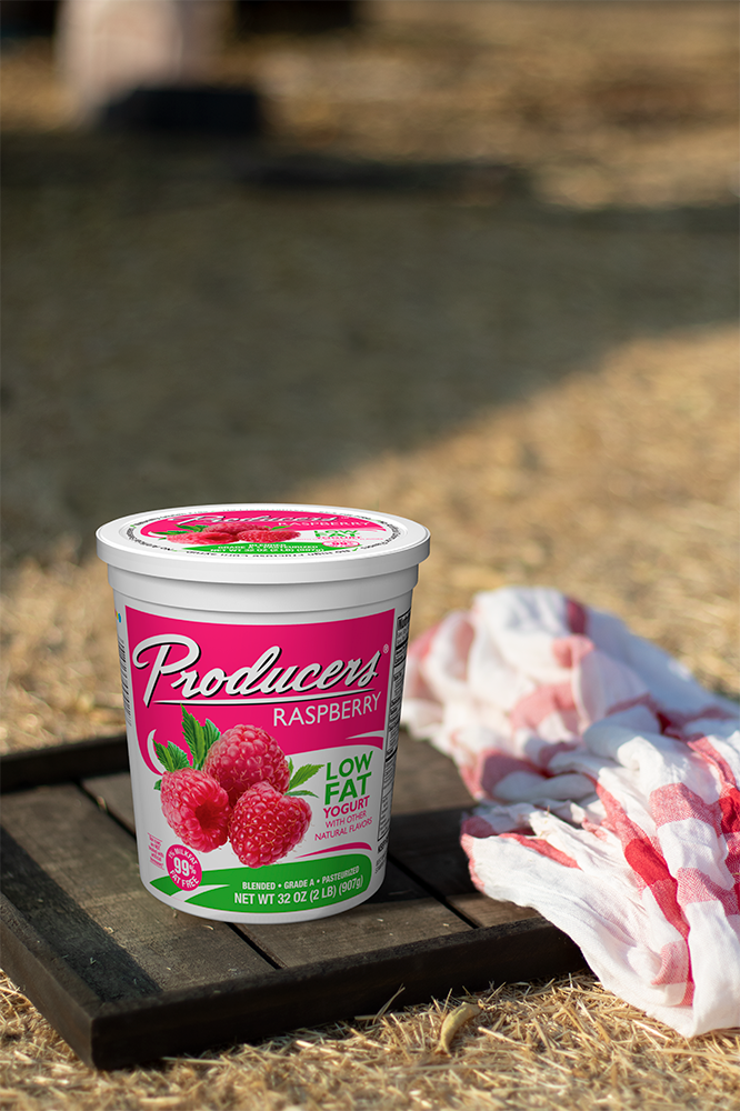 Raspberry32oz-Yogurt Raspberry Yogurt on a farm.